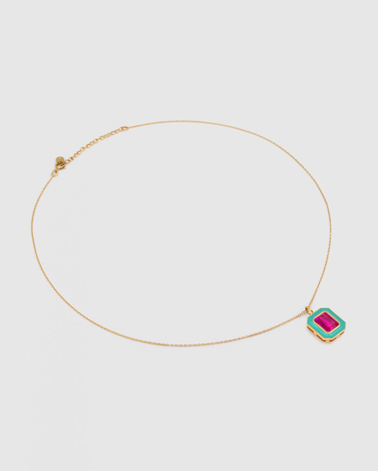 Enamel stone Necklace Fuschia