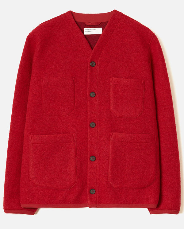FLEECE CARDIGAN - SCARLET