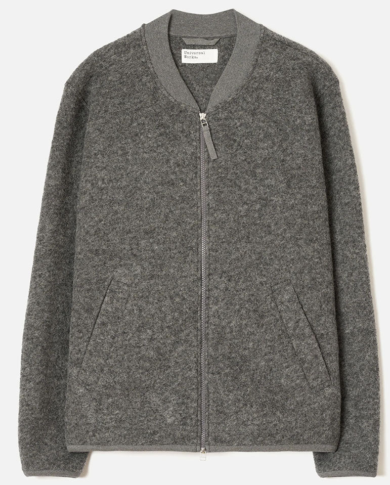 FLEECE ZIP BOMBER - GREY MARL