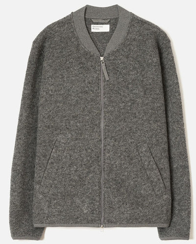 FLEECE ZIP BOMBER - GREY MARL