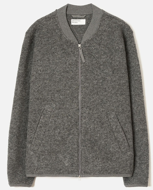 FLEECE ZIP BOMBER - GREY MARL