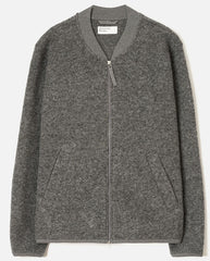FLEECE ZIP BOMBER - GREY MARL