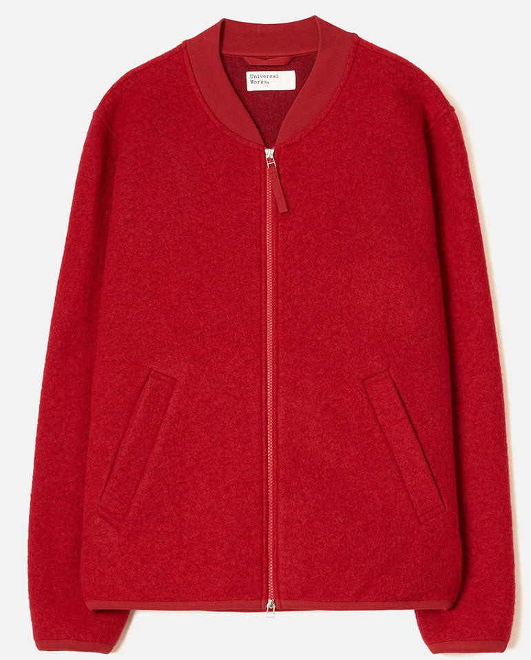 FLEECE ZIP BOMBER - SCARLET
