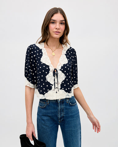 Bethea Midi Dress - Dot Navy