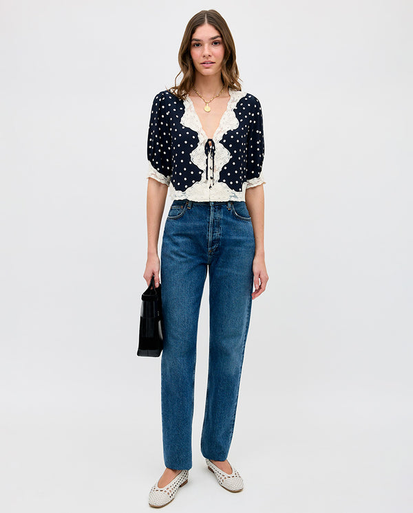 Ursula Crepe De Chine Top - Dot Navy