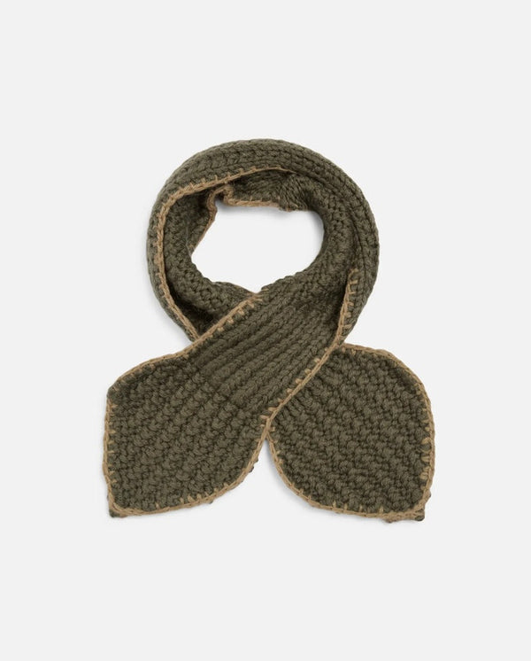Hand Crochet Slot Scarf - Dark Green/Taupe