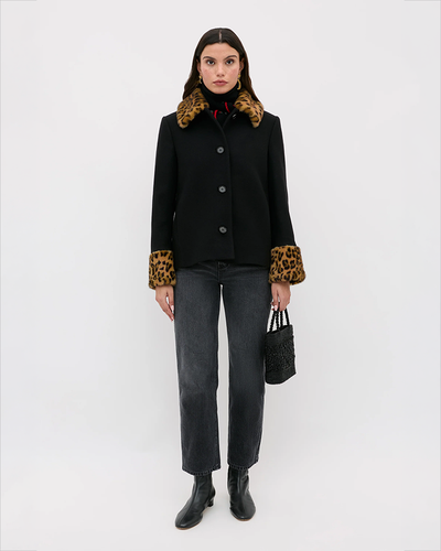 Aldith Wool Jacket - Black/Leopard