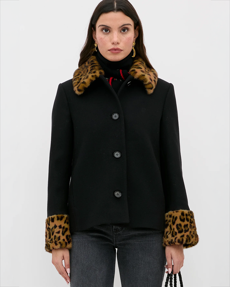 Aldith Wool Jacket - Black/Leopard