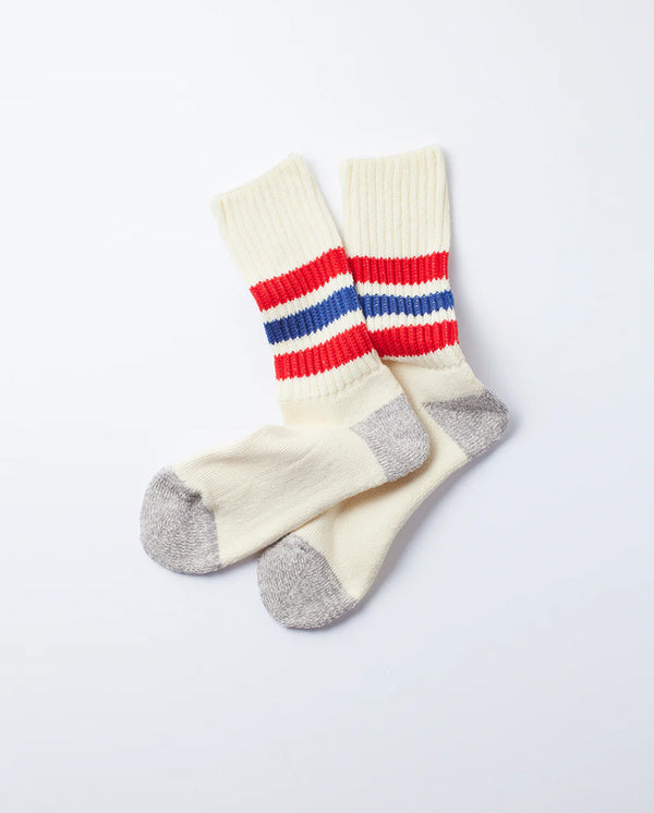 Coarse Ribbed Old School Crew Socks Chili Red / Blue