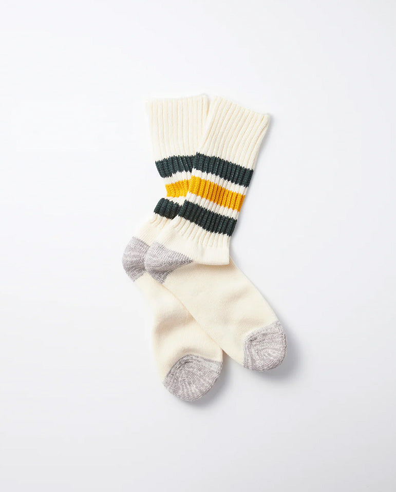 Coarse Ribbed Old School Crew - Socks D.Green / Yellow
