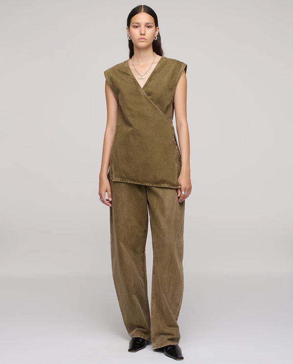Denim Wrap Top - Olive