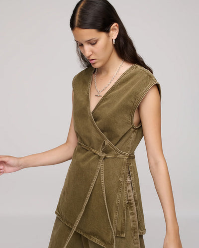 Denim Wrap Top - Olive
