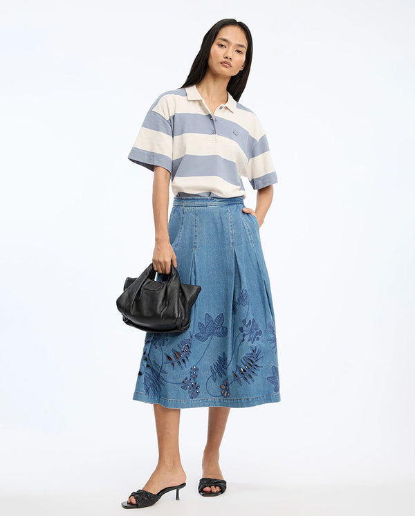 Bowen Denim Cutout Skirt - Blue