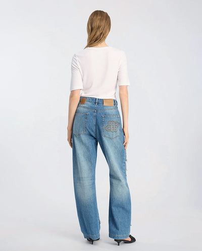 Bimo Floral Pattern Jean - Blue Denim