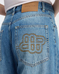 Bimo Floral Pattern Jean - Blue Denim