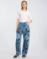 Bimo Floral Pattern Jean - Blue Denim