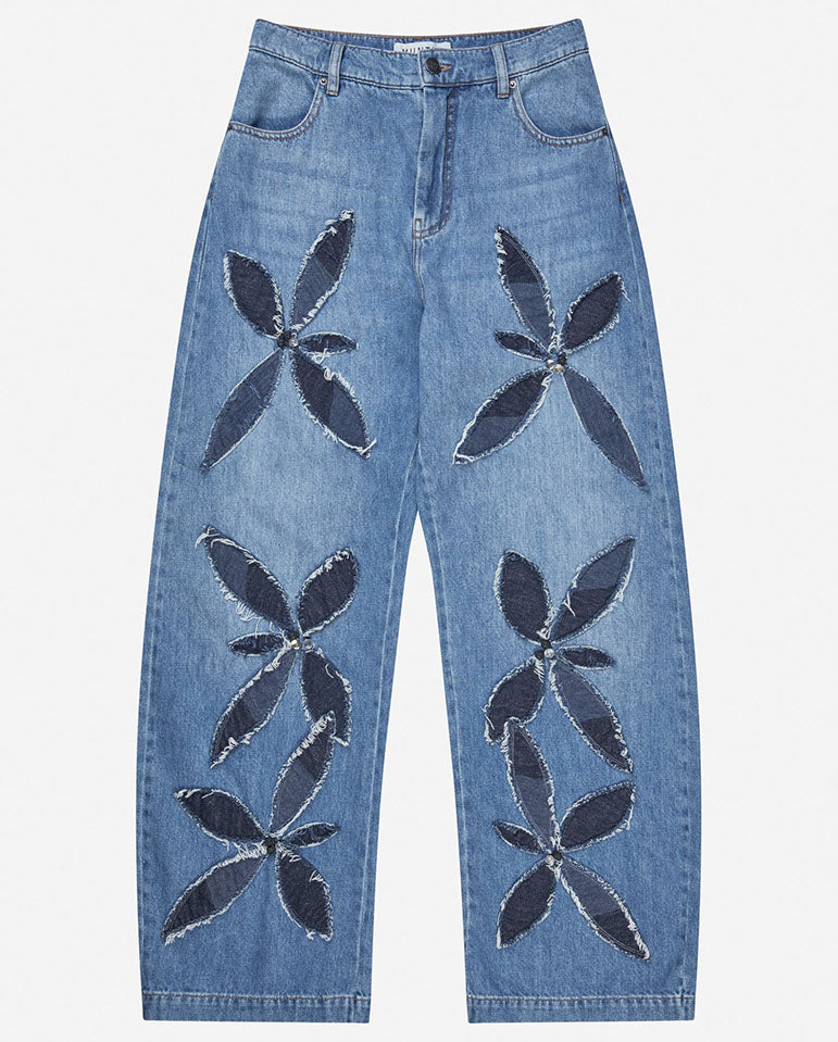 Bimo Floral Pattern Jean - Blue Denim