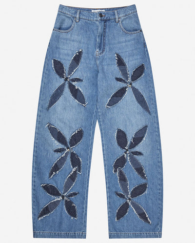 Bimo Floral Pattern Jean - Blue Denim
