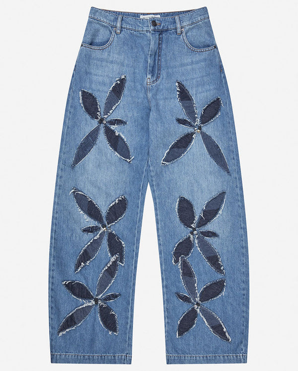 Bimo Floral Pattern Jean - Blue Denim