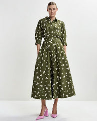 Jizo Shirt Dress - Olive Combo