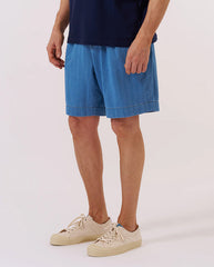 Pleated Track Short - Washed Indigo