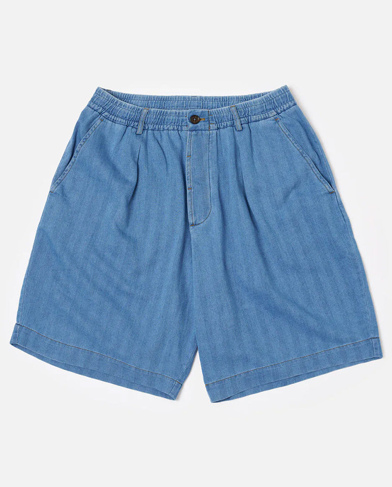 Pleated Track Short - Washed Indigo