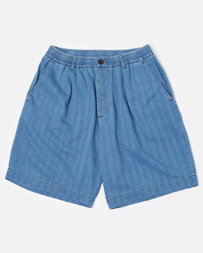 Pleated Track Short - Washed Indigo