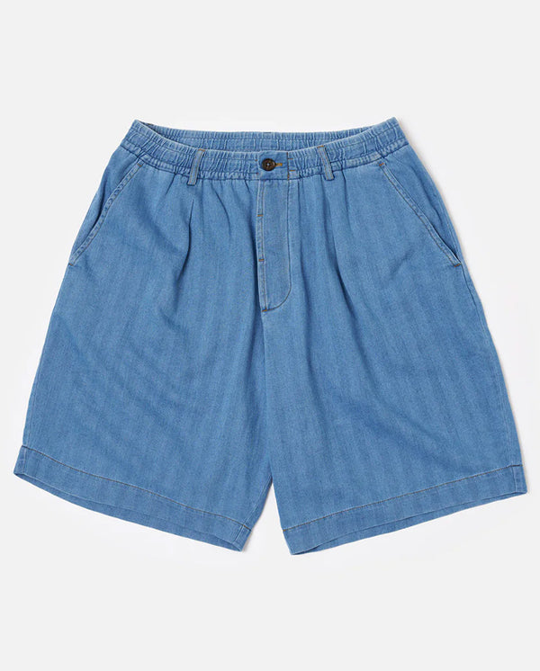 Pleated Track Short - Washed Indigo