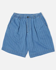 Pleated Track Short - Washed Indigo