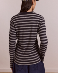 Lilah Fitted L/S Tee - Grey Marl Stripe