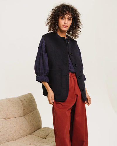 Antonia Reversible Vest - Blue Check