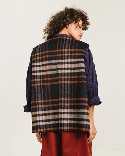Antonia Reversible Vest - Blue Check