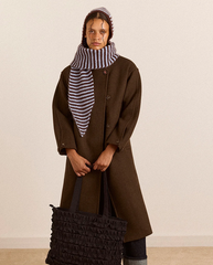 Tie Front Hood - Blue & Choc Stripe