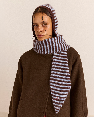 Tie Front Hood - Blue & Choc Stripe