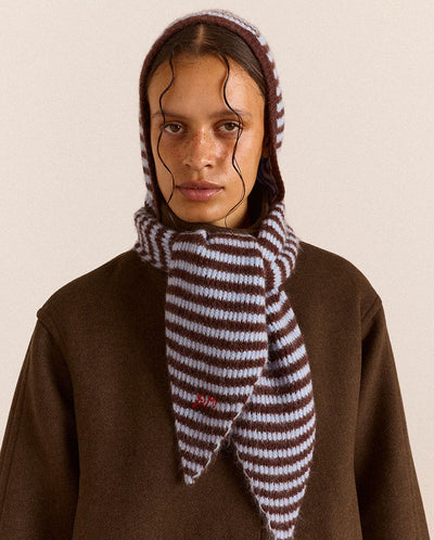 Tie Front Hood - Blue & Choc Stripe