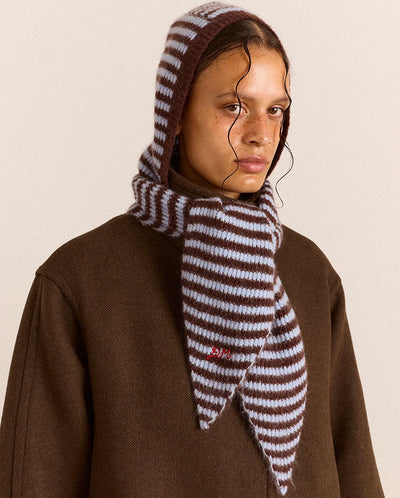 Tie Front Hood - Blue & Choc Stripe