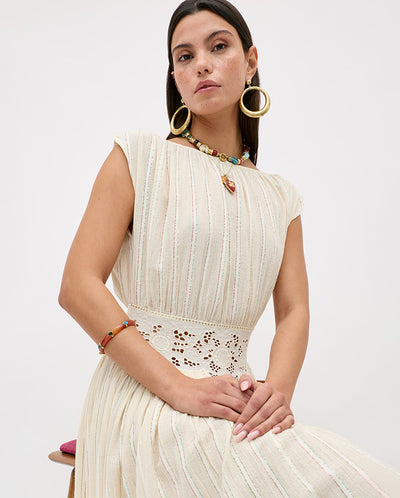 Alayah Lace Embroidery Dress - Cream