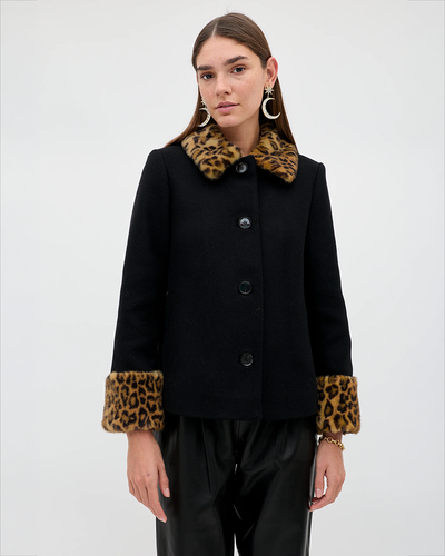Aldith Wool Jacket - Black/Leopard