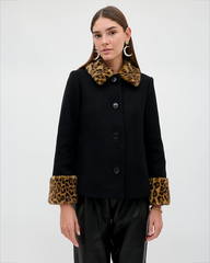 Aldith Wool Jacket - Black/Leopard