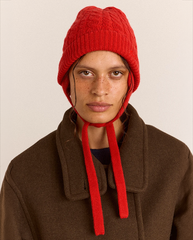 Cashmere Mix Turn Up Tie Beanie - Red