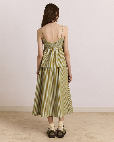 Caspia Volume Midi Skirt - Basil Stripe