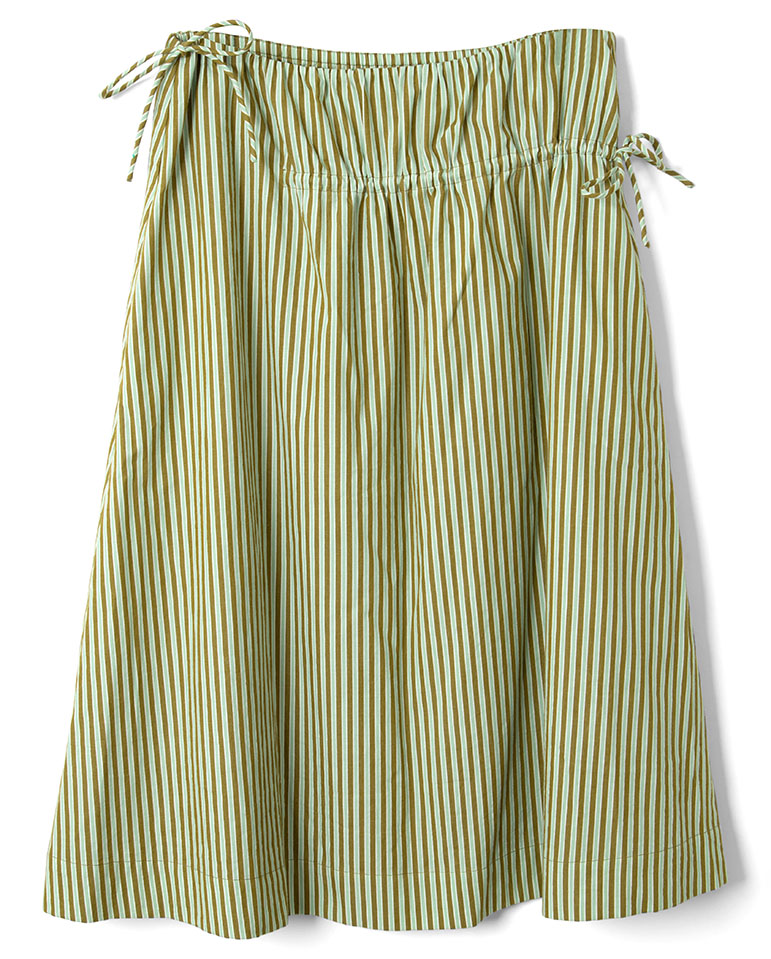Caspia Volume Midi Skirt - Basil Stripe