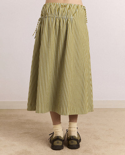 Caspia Volume Midi Skirt - Basil Stripe
