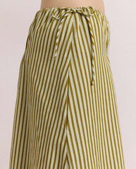 Caspia Volume Midi Skirt - Basil Stripe