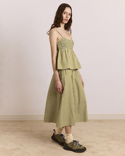 Caspia Volume Midi Skirt - Basil Stripe