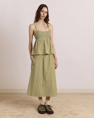 Caspia Volume Midi Skirt - Basil Stripe