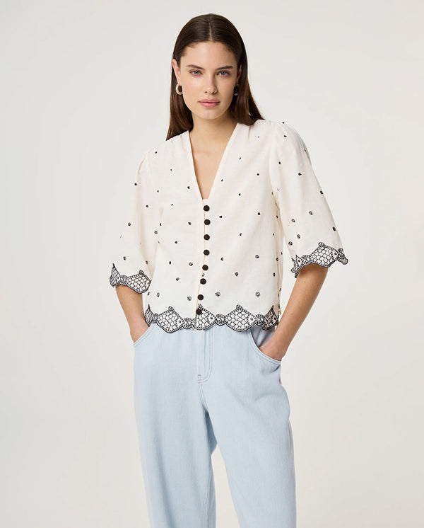 Tylera Blouse - Cosy White/black