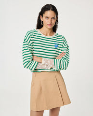 Celina Top - White/Green Stripe