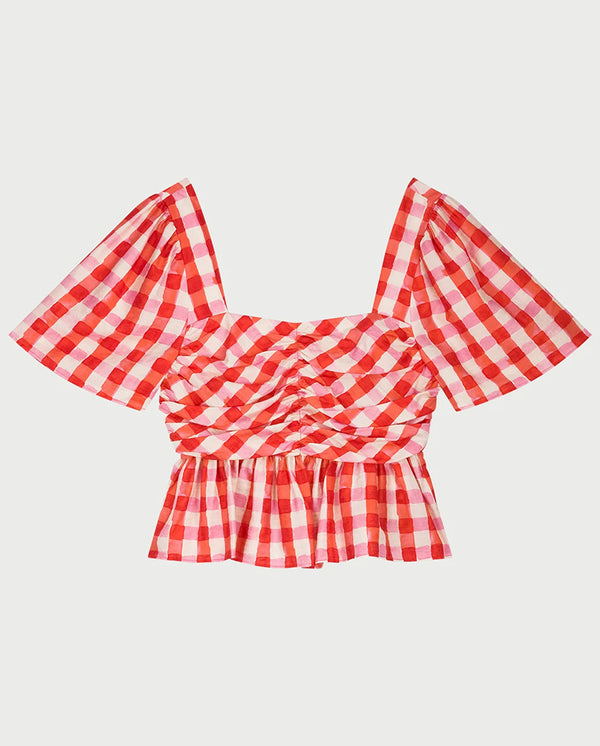 Carletta Top - Tangerine /Cosy White Check