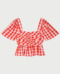 Carletta Top - Tangerine /Cosy White Check